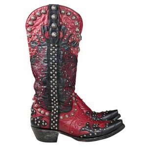 ❤️🖤 Old Gringo Women's Sz 6 B Studded Black & Red Cowboy Patchwork Boots 🖤❤️